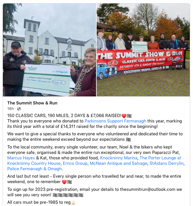THE SUMMIT SHOW & RUN 2022 RAISED OVER £7K FOR PARKINSONS SUPPORT! 👍