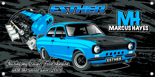 **BRAND NEW** 'ESTHER' THE ST170 MK1 ESCORT PVC BANNER (BLACK BACKGROUND)