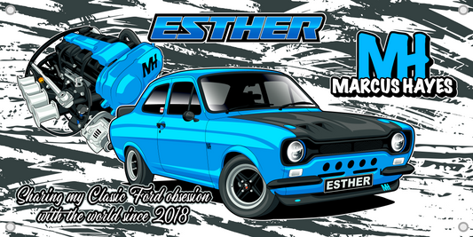 **BRAND NEW** 'ESTHER' THE ST170 MK1 ESCORT PVC BANNER (WHITE BACKGROUND)