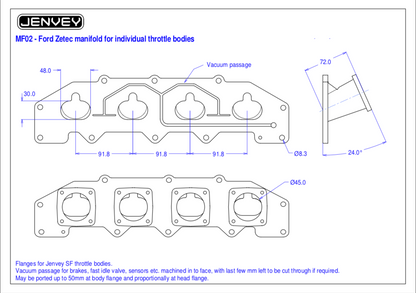 JENVEY INLET MANIFOLD FORD ZETEC E: 4 x SF THROTTLE BODY