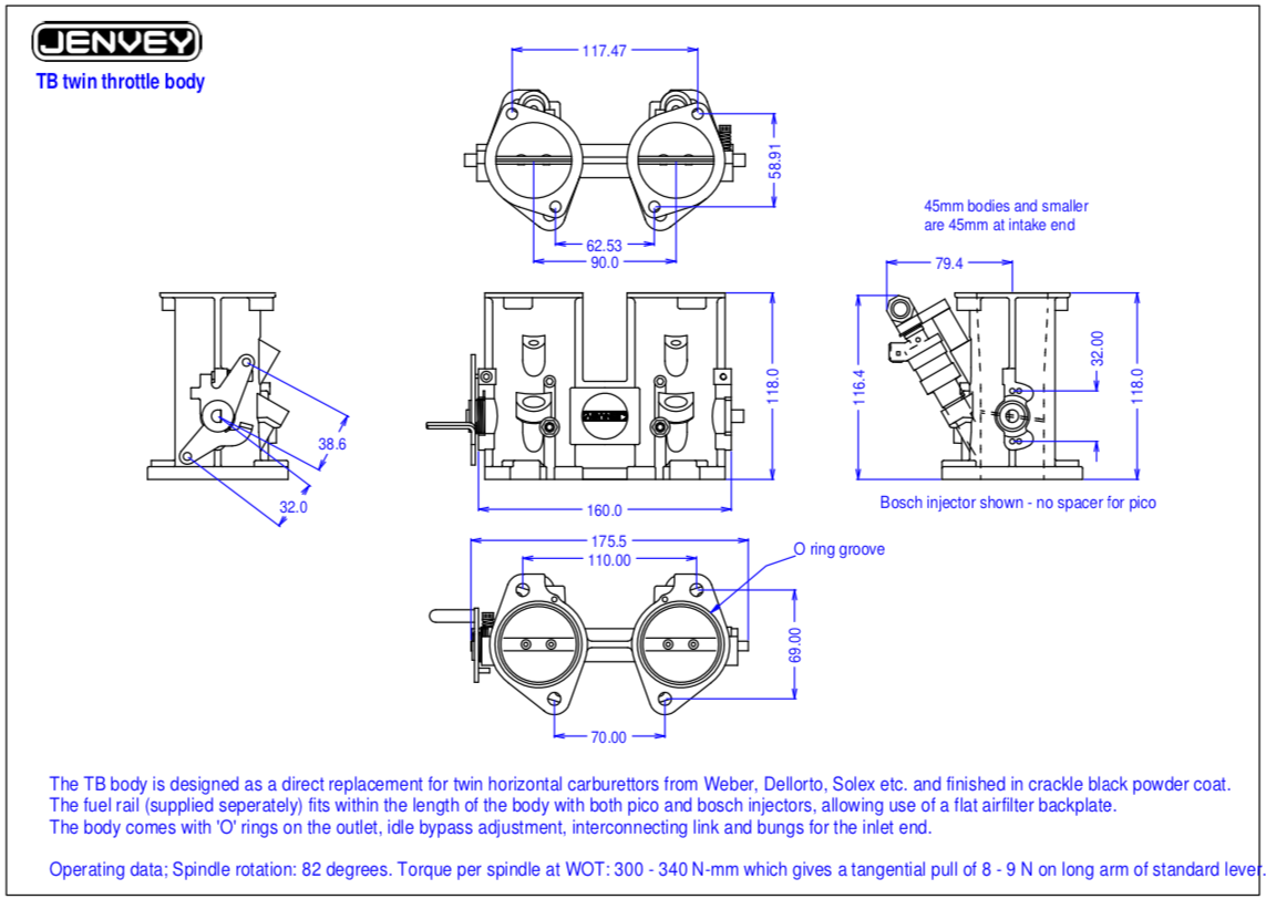 JENVEY 2x 45MM SIDEDRAUGHT THROTTLE BODIES WITH IDLE BYPASS ADJUSTMENT