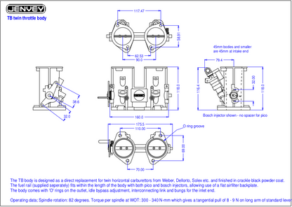 JENVEY 2 x 50MM SIDEDRAUGHT THROTTLE BODIES WITH IDLE BYPASS ADJUSTMENT