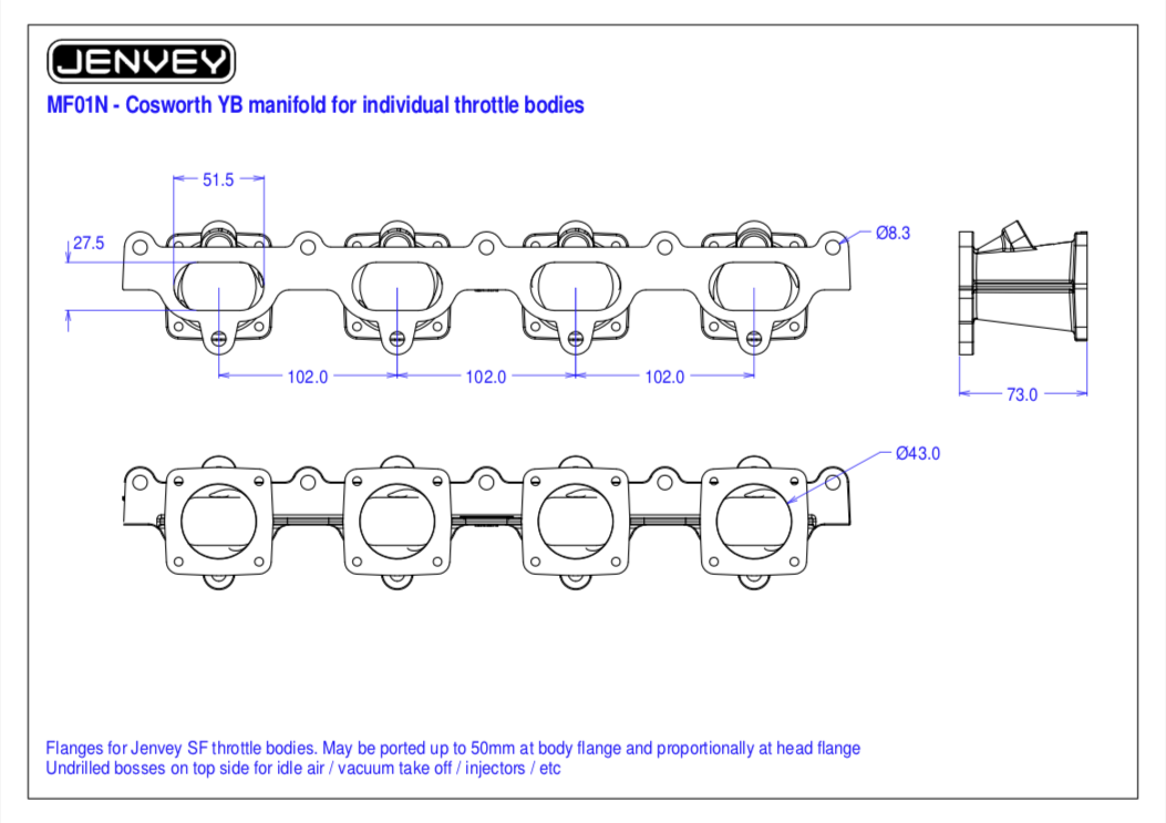 JENVEY INLET MANIFOLD COSWORTH YB: 4XSF THROTTLE BODY MF01N